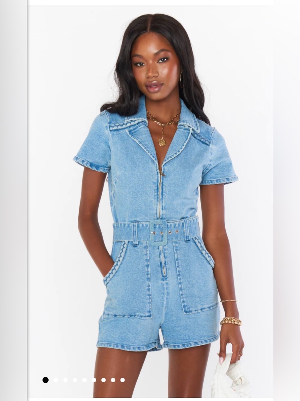 Show Me Your Mumu Outlaw Romper Size Small Light Wash Denim Belted Utility